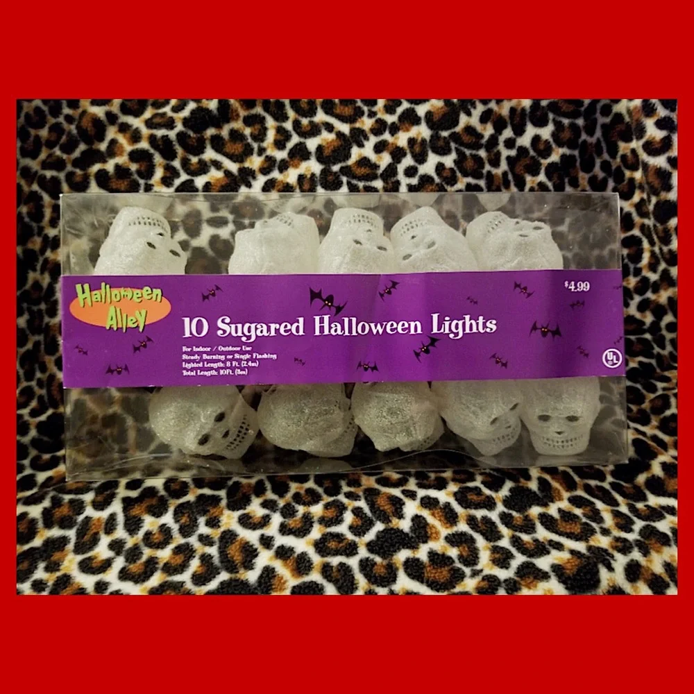 💀 Vintage Y2K Sugared Skull Halloween Party String Lights New in Package NOS
